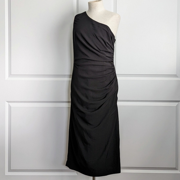 Dress The Population Martine LBD One Shoulder Stretch Knee Length Black L NWT - Picture 11 of 14